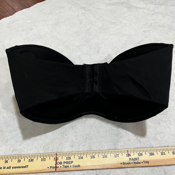 Black Strapless Lace Balconette Bra Structured Push-Up Underwire Top 36E - Picture 4 of 16